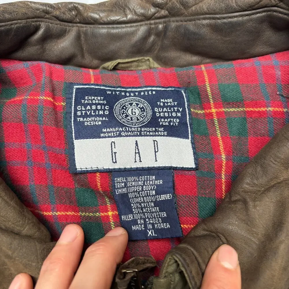 Vintage Gap Harrington Bomber Jacket Leather Collar XL Y2K Flannel Quilt Lined - Picture 4 of 14